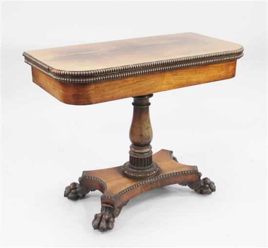 A Regency rosewood folding card table, W.3ft 1in.